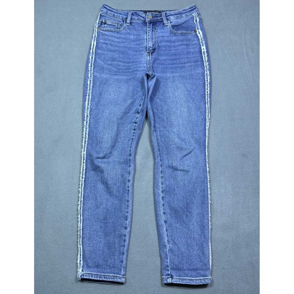 Judy Blue Jeans Womens 5/27 (28x28) Slim Fit Tapered Side Fray Boho USA Stretch